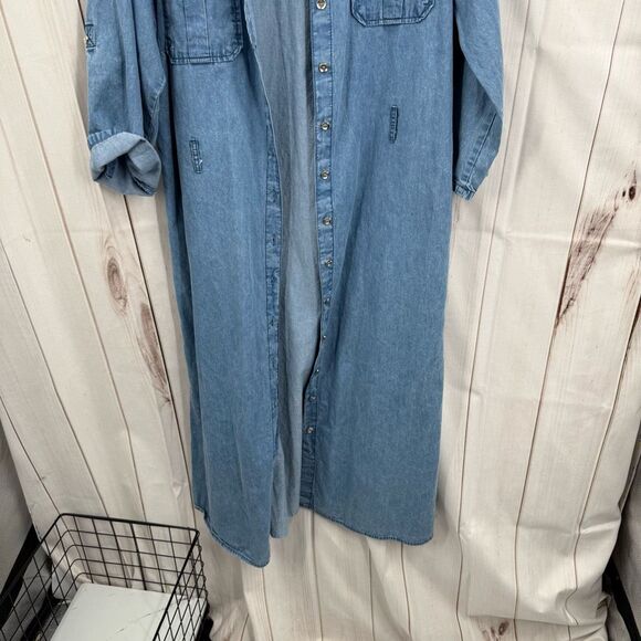 MPH Collection Women’s 1X Blue Denim MIDI Dress Button Up Plus Size - Picture 2 of 8